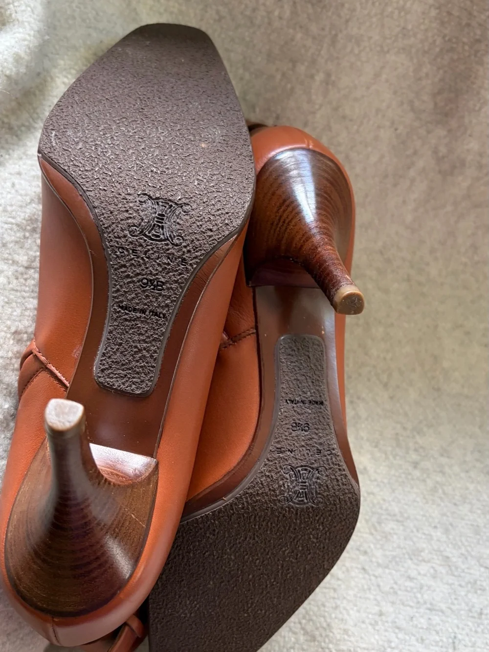 Celine Cognac Leather Pointed Ankle Booties with Buckle